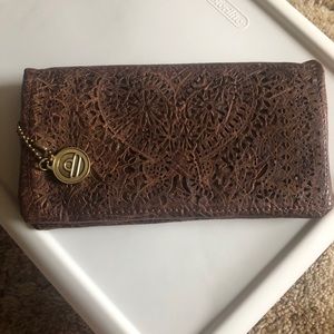 Big Buddha Brown Lace Faux Leather Wallet Clutch